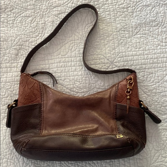 The Sak Brown Leather Crescent Shoulder Bag with Stud Detailing - Picture 1 of 8